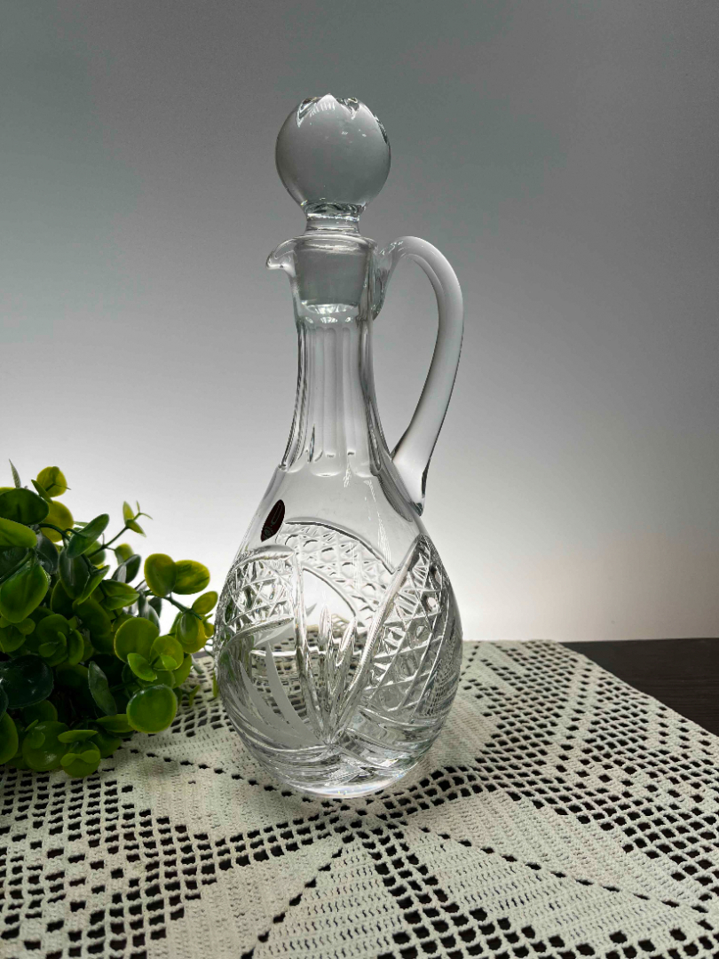 Графин с ручкой и крышкой Бориславский ХЗ. Хрусталь, рис от формы, алмаз грань этикетка. Цена за 1ш. Картинка 1